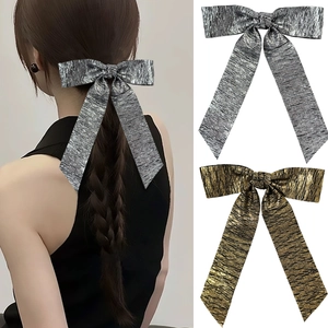 Fermaglio per Capelli Maxi Fiocco in Nastro Plissettato Metallico per Donna Elegante Molletta a Molla Oro Argento Accessori per Capelli