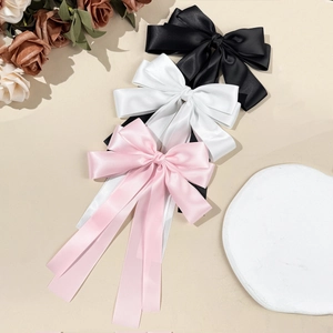 Elegante große Haarklammern mit Schleife in Rosa Weiß und Schwarz aus Satin