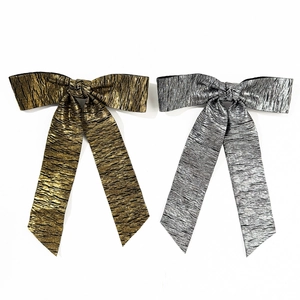 Fermagli per capelli a fiocco plissettato metallico in oro e argento con molla