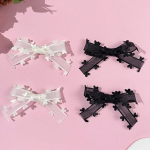 Barrette Cheveux Nœud Ruban Balletcore Doux Dentelle Cœur Maille Bec de Canard pour Femmes Filles Accessoires Cheveux Élégants