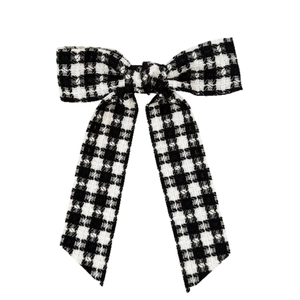Barrette à cheveux élégante en tweed à motif pied-de-poule noir et blanc pour femme