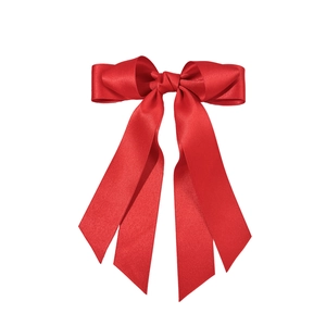 Elegant red satin ribbon bow hair clip with textured grograin finish for women