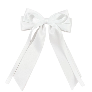 Elegant white satin bow hair clip with long ribbons for a stylish everyday look