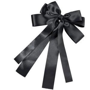 Eleganter großer schwarzer Satin-Schleifen-Haarclip mit langen Seidenbändern für Damen