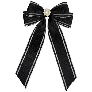 Pince à cheveux élégante gros nœud noir avec perle et fleur en strass au centre