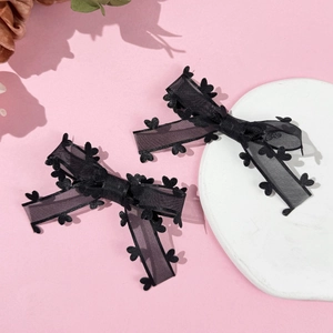 Barrettes à cheveux nœud en maille noire style ballet avec dentelle cœur sur rose