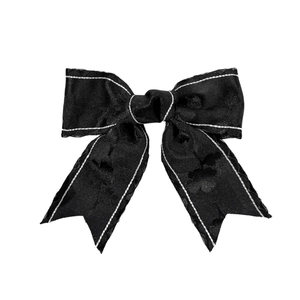 Schwarze Haarklammer mit Schleife, weißen Punktkanten und Kleeblatt-Jacquard-Muster
