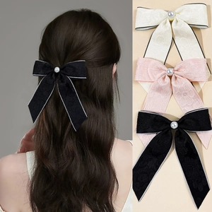 Pince à Cheveux Nœud Jacquard Élégante Avec Grosse Künstliche Perle Style Coréen Ruban en Tissu Nœud Papillon pour Femme Accessoires Cheveux