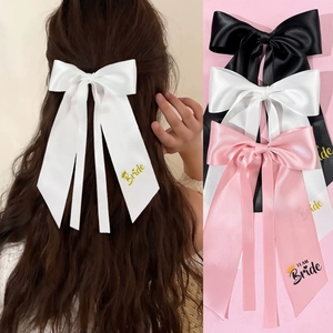 Braut Große Satin Schleife Haarspange Mit Langen Streamern Bride Team Bride Schriftzug Eleganter Haarschmuck Für Hochzeit Damen