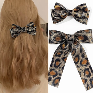 Leopard Print Bowknot Hair Clip Western Fashion Handmade Webbing Spring Clip Leopard Pattern Hair Accessories For Women