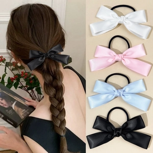Zoete Satijnen Lint Strik Haarelastiekjes Voor Dames Meisjes Schattige Franse Stijl Elastische Haarelastieken Paardenstaarthouder Haaraccessoires
