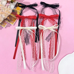 Lace bow hair clip with long ribbons in ballet style for sweet girls hair accessories