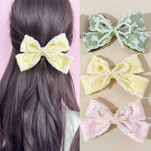 Elegante Pinza de Pelo con Lazo de Encaje Decoración de Perlas Artificiales Estilo Francés Dulce Accesorio para Mujer Niña Fiesta Diaria