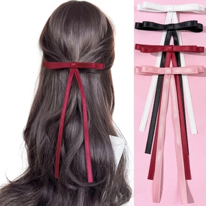 Sweet Satin Bow Hair Clip With Scalloped Edge Long Streamer Ribbon Duckbill Clip For Women Mori Style Hair Accessories