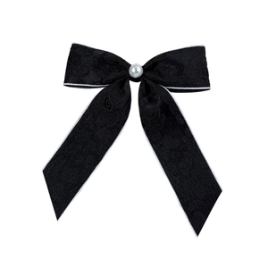 Barrette à cheveux nœud en dentelle noire élégante avec perle centrale et couture