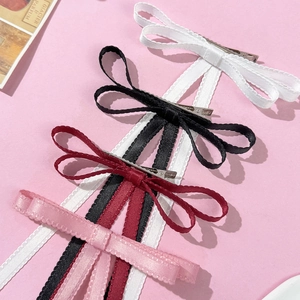 Lace bow hair clips in white, black, burgundy and pink with silk satin ribbon and metal grip