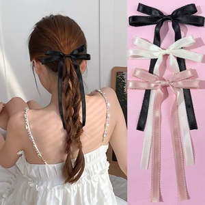 Pince à Cheveux Nœud Français Élégant Bordure Dentelle Satin Long Ruban Femme Doux Style Vintage Accessoire Cheveux