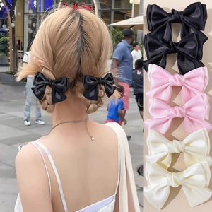 Sweet Satin Bow Hair Clip Balletcore Style Cute Duckbill Side Clip Handmade Hair Accessories For Women Girls