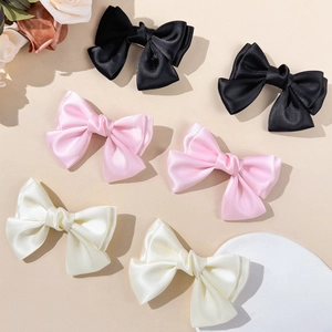 Elegant 6-piece satin ballet bow hair clips set in black, pink and cream colors