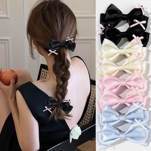 Sweet Satin Double Layer Bow Hair Clips For Women Girls Balletcore Lolita Style Hairpins Side Bangs Clips Handmade Hair Accessories