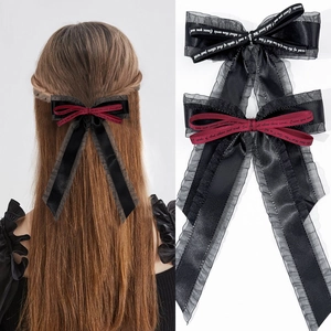 Dunkler Stil Schleife Haarklammer Mit Langem Band Netz Spitze Satin Haarnadel Y2K Cool Süß Haarschmuck Für Damen