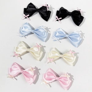 8-piece set of sweet satin bow hair clips in black, blue, beige, and pink for women