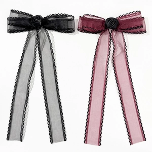 Elegante Haarspangen mit Netzbogen und langen Bändern in Schwarz und Burgunder