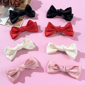 Damen Süße Satin Schleife Haarspangen Handgefertigt Krokodilklemme Seite Pony Clips Einfarbig Mädchen Haarnadel Kopfschmuck Zubehör