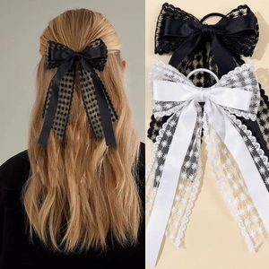 Chouchou Nœud en Dentelle et Satin Avec Longs Rubans Élégant Français Accessoires Cheveux Pour Femmes Mariage Fête