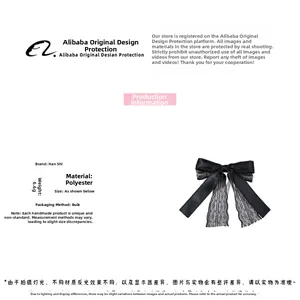 Detailed specifications of the black lace bow hair clip made of durable polyester material