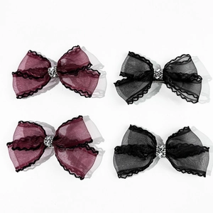 Douces Pinces à Cheveux Nœud en Maille Dentelle Avec Centre en Strass Élégantes Épingles à Cheveux Bec de Canard pour Femme