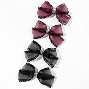 Lot de 4 barrettes à cheveux avec nœuds en résille et strass en rouge et noir