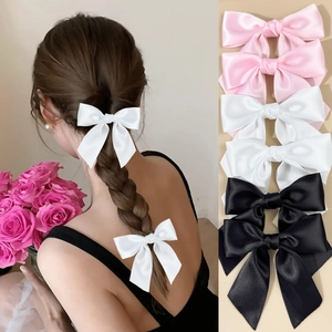 Korean Style Satin Bow Hair Clips For Women Girls Sweet Handmade Ribbon Bowknot Duckbill Clips Hair Accessories