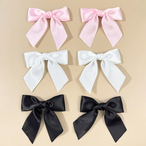 Set of 6 sweet satin bow hair clips in pink white and black for elegant hairstyles