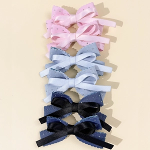 Set of 6 ballet style bow hair clips with rhinestones in pink and blue shades