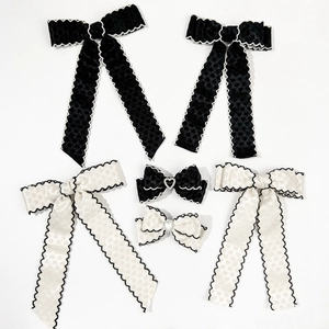 Barrette à Nœud Papillon en Sangle Élégante pour Femme Style Français Épingle à Cheveux avec Strass Cœur Bord Festonné Accessoires de Cheveux