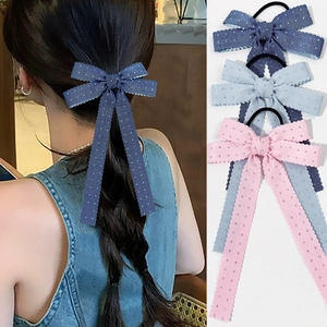 Élastique à Cheveux Nœud Papillon Style Coréen Doux Avec Longues Banderoles Ruban à Pois Strass Bandeau Élastique Pour Femmes Filles Accessoires de Coiffure à la Mode