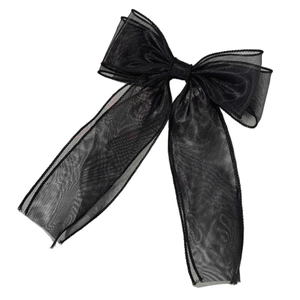 Elegant double-layered black tulle bow hair clip with a sophisticated mesh texture