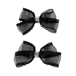 Barrettes à cheveux élégantes avec nœuds en dentelle noire et strass brillants