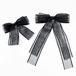 Elegant Black Mesh Bow Hair Clip For Women Handmade Gauze Ribbon Streamer Duckbill Clip Fashionable Back Styling Hair Accessorie