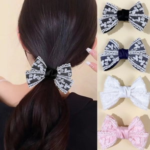 Korean Sweet Lace Bow Hair Clip Handmade Floral Embroidery Double Layer Duckbill Clip Elegant Hair Accessories For Women