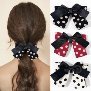 Barrette à Cheveux Nœud à Pois Vintage Français Élégant Tissu Double Couche Pince Bec de Canard Accessoire Cheveux Femme