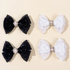Gaas Organza Strik Haarclips Met Neparel Strass Zoete Prinsessenstijl Haaraccessoires Voor Dames Feest Dagelijks Hoofddeksel
