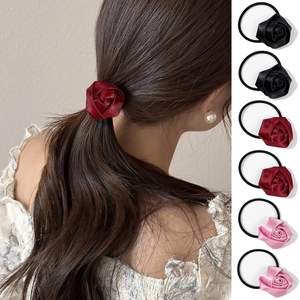 Élastiques à Cheveux Élégants en Tissu avec Fleur de Rose pour Femmes Scrunchies Haute Élasticité Bandeaux Floraux Fait à la Main