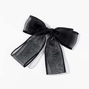 Elegant black mesh bow hair clip with shimmering glitter edges for women's hair styling