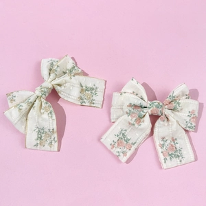 Sweet Floral Bow Hair Clip For Women French Retro Fabric Spring Clip Elegant Mori Style Hair Accessories