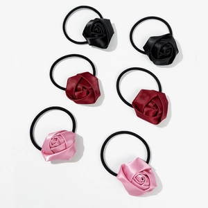 Lot de 6 chouchous roses en tissu élégants en noir, bordeaux et rose avec élastique