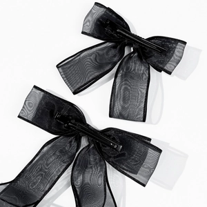 Elegant black mesh bow hair clip with long ribbons and premium metal alligator clip