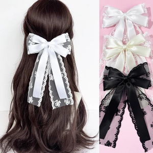 Elegant Lace Bow Hair Clip With Long Streamers Satin Ribbon Hairpin Sweet Balletcore Hair Accessories For Women Girls