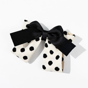 Barrette à cheveux vintage avec double nœud noir et à pois, accessoire en satin élégant et chic